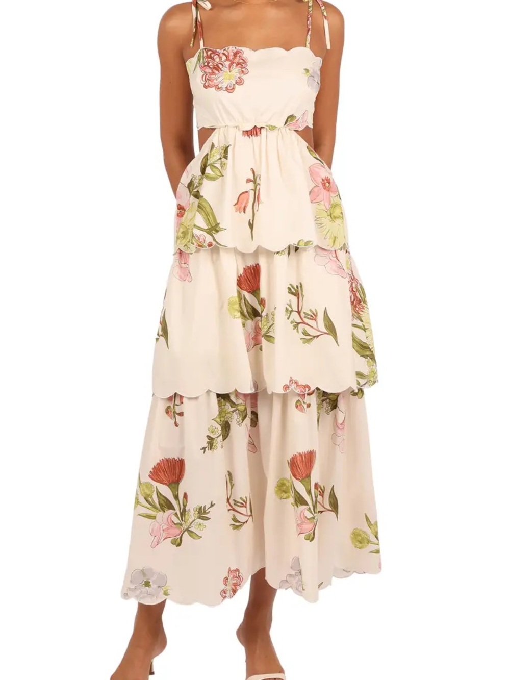 Petal & Pup Adelaine Scallop Cutout Tie Strap Maxi Dress